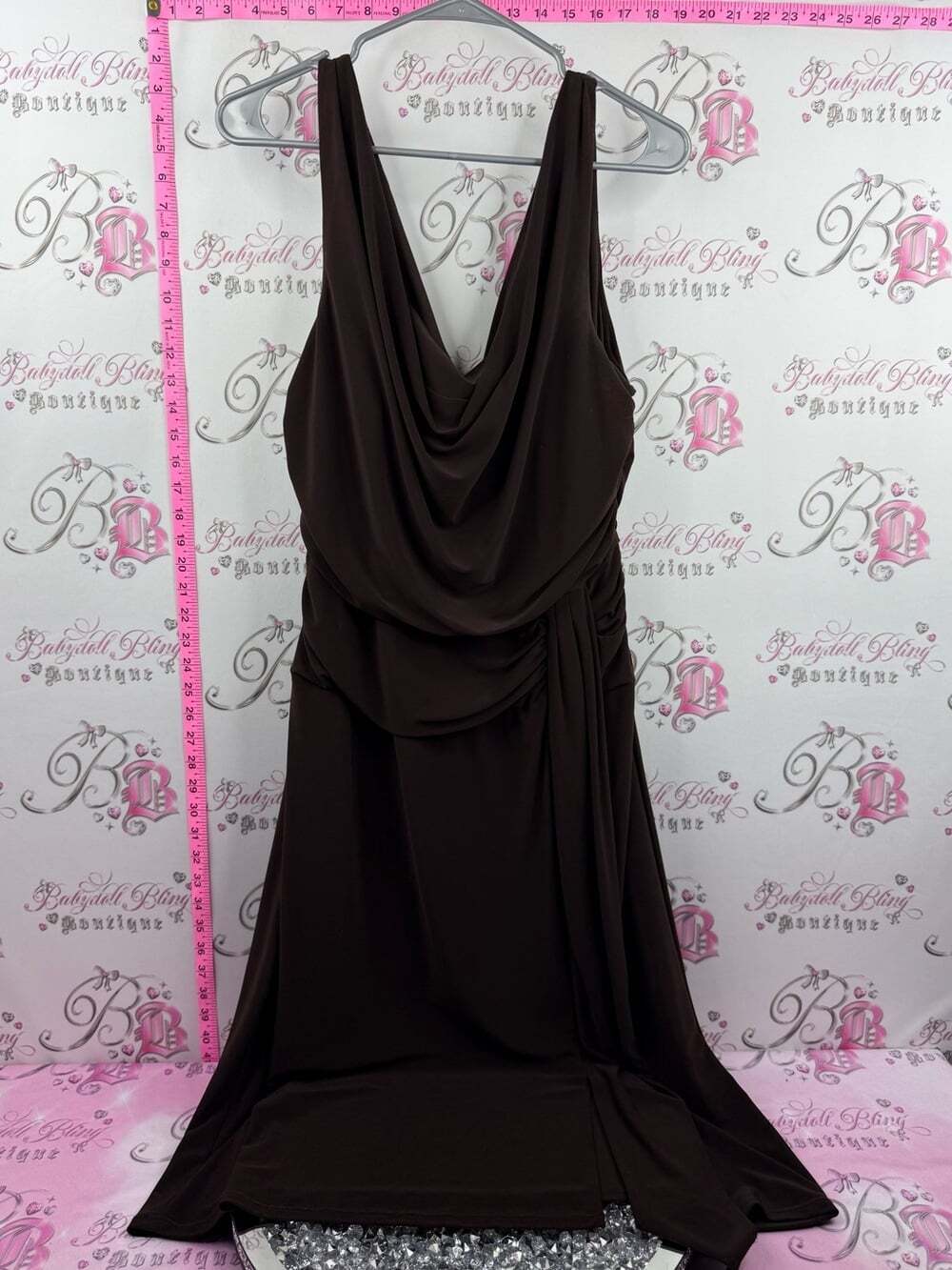 Frank Lyman Design dress draping cinch sexy chocolate 🍫 Dark Brown Draped Gown